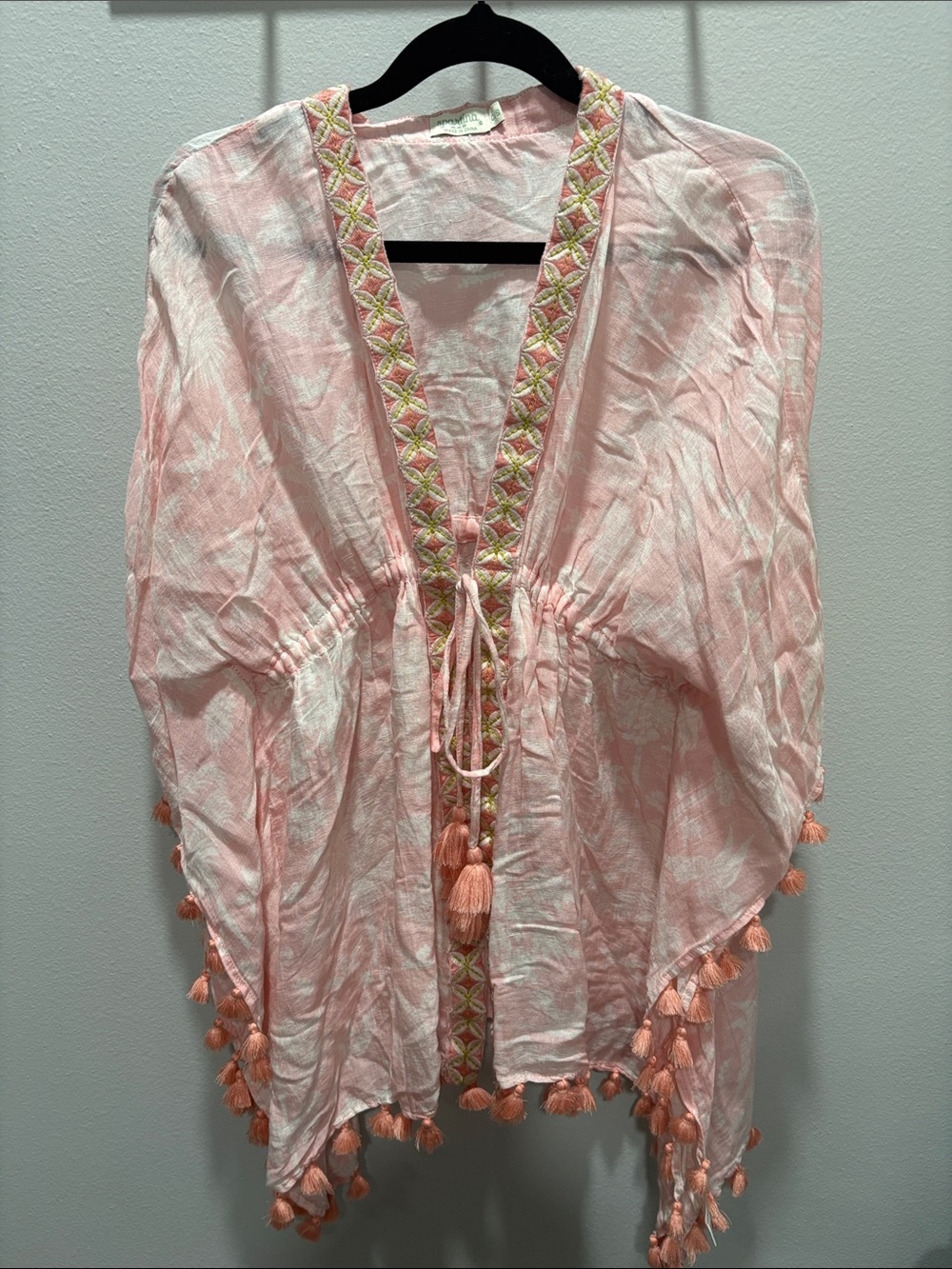Spartina 449 Light Blush Pink Tassel-Trim Open Front Coverup